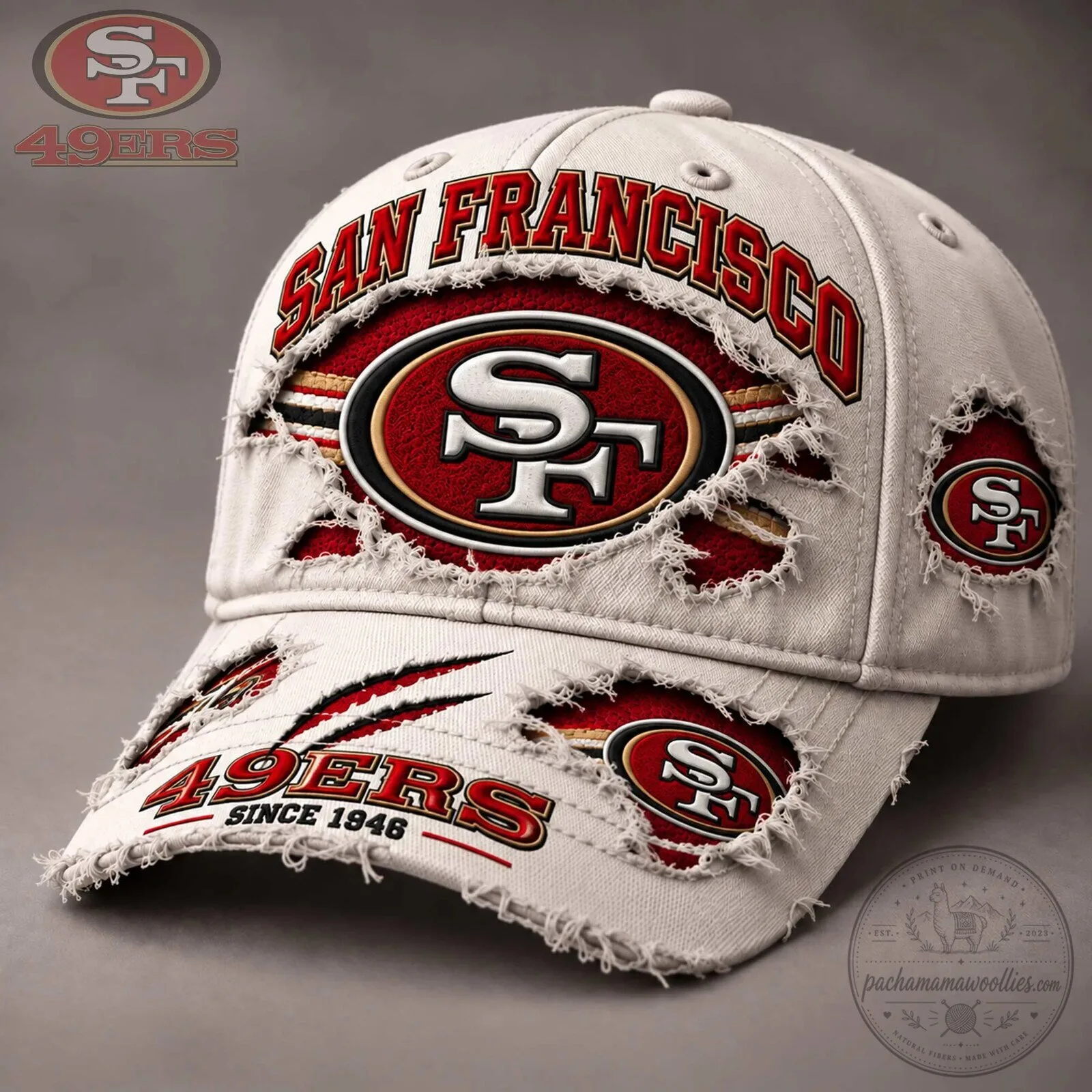 San Francisco 49ers Distressed White Football Team Cap Hat