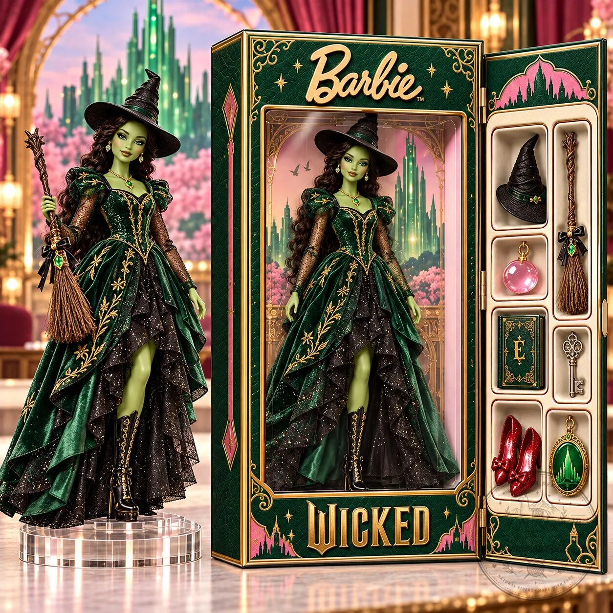 Wicked Elphaba Barbie Doll with Accessories and Display Box