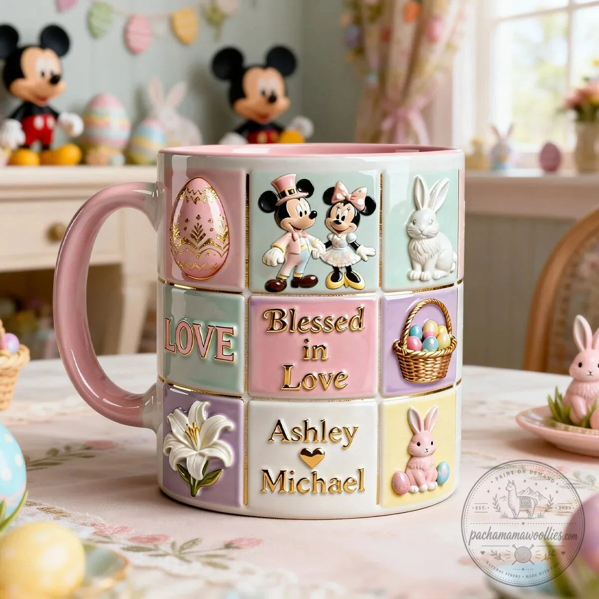 Mickey Mouse Minnie Mouse Blessed In Love Personalized Easter Mug