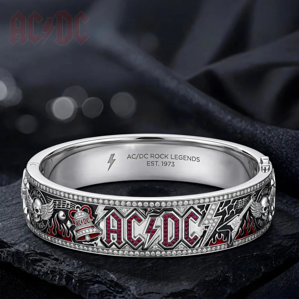 ACDC Rock Legends Silver Bracelet with Diamonds and Red Gemstones AC/DC Rock Legends Silver Bracelet with Diamonds and Red Gemstones