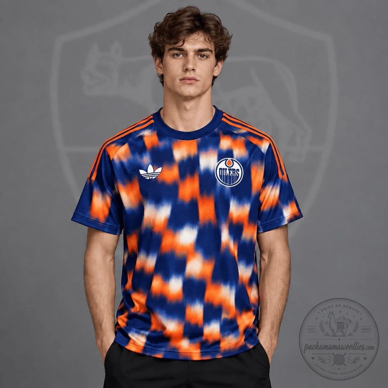 Edmonton Oilers Adidas Blurred Checkered Streetwear Hockey Jersey