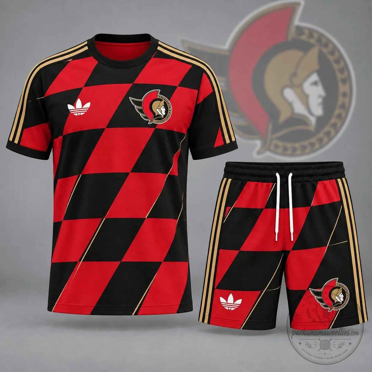 Ottawa Senators National Hockey League Geometric Colorblock Red Black Gold T-Shirt and Shorts Set