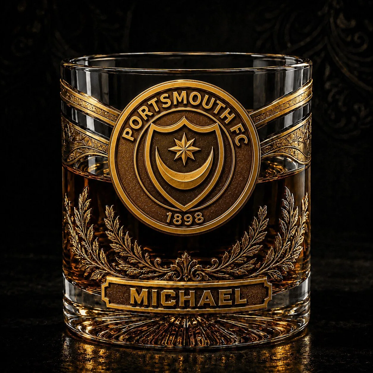 Portsmouth Football Club Gold Crest Whiskey Glass