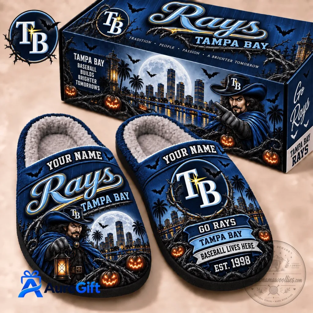 Tampa Bay Rays Halloween Baseball Fan Personalized Cozy Slippers Tampa Bay Rays Halloween Baseball Fan Personalized Cozy Slippers