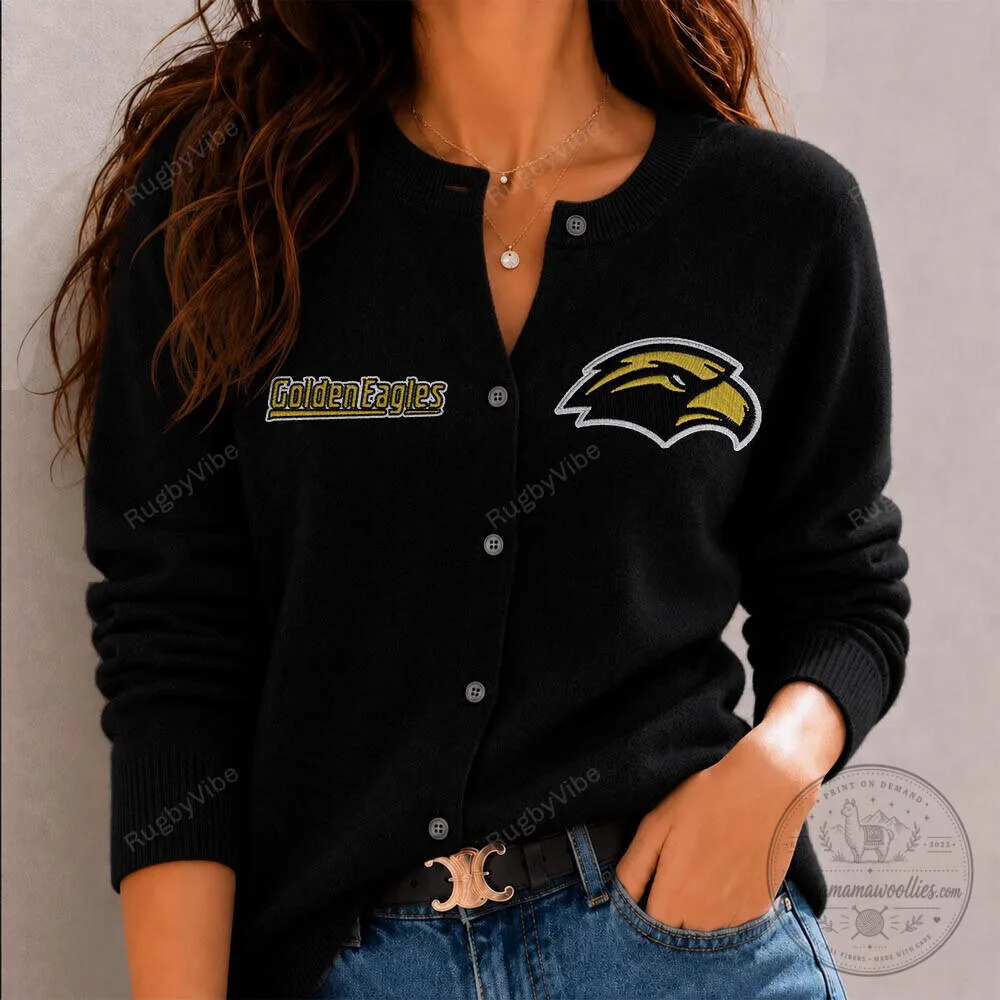 Southern Miss Golden Eagles Embroidered Black Cardigan Sweater 1 Southern Miss Golden Eagles Embroidered Black Cardigan Sweater