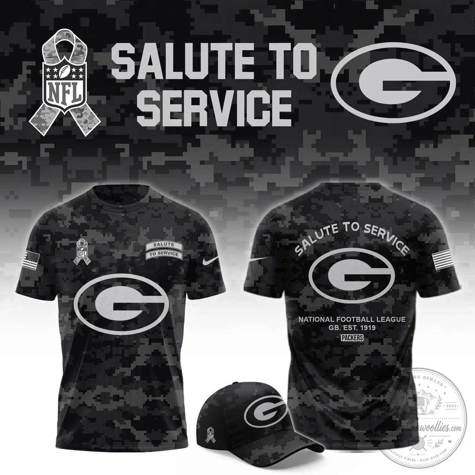 Digital Camouflage T-Shirt for Salute to Service - Green Bay Packers