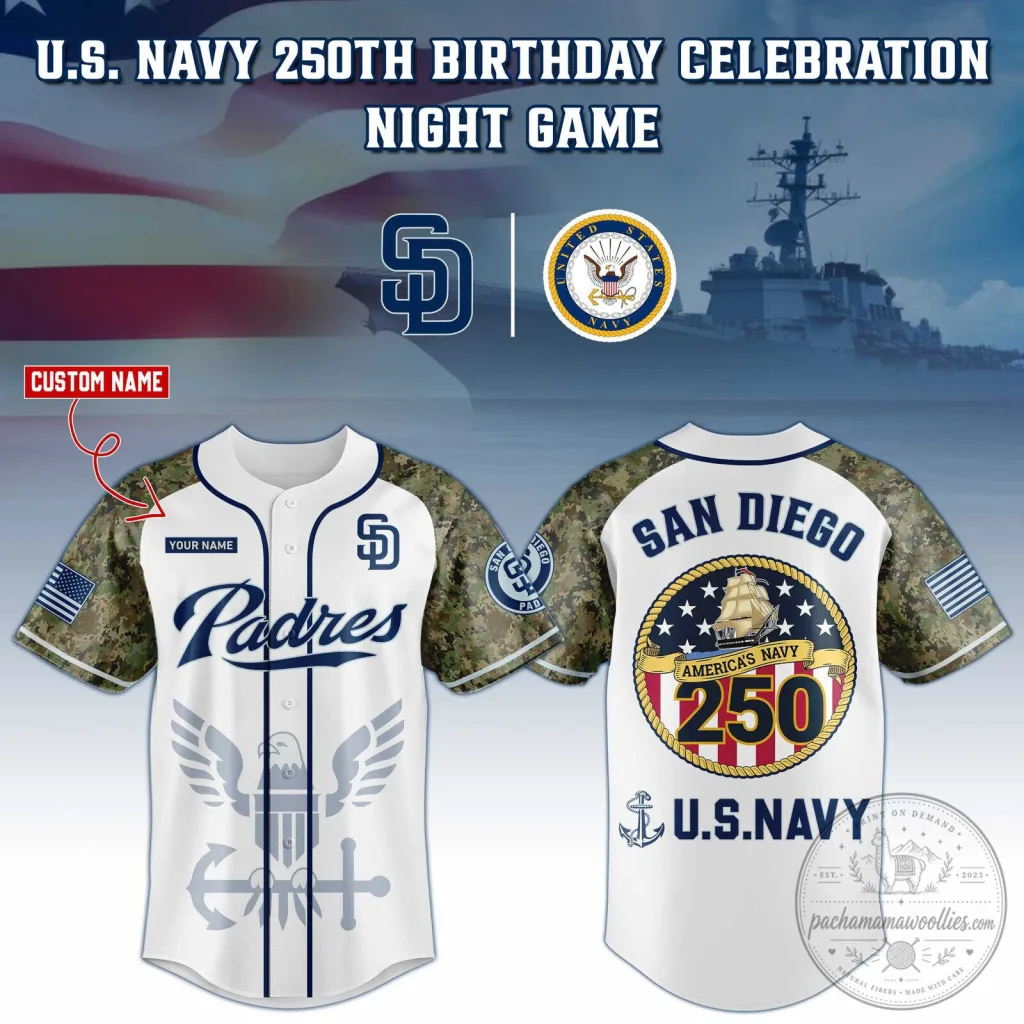 San Diego Padres Game U.S. Navy 250th Birthday Celebration Baseball Jersey San Diego Padres Game U.S. Navy 250th Birthday Celebration Baseball Jersey
