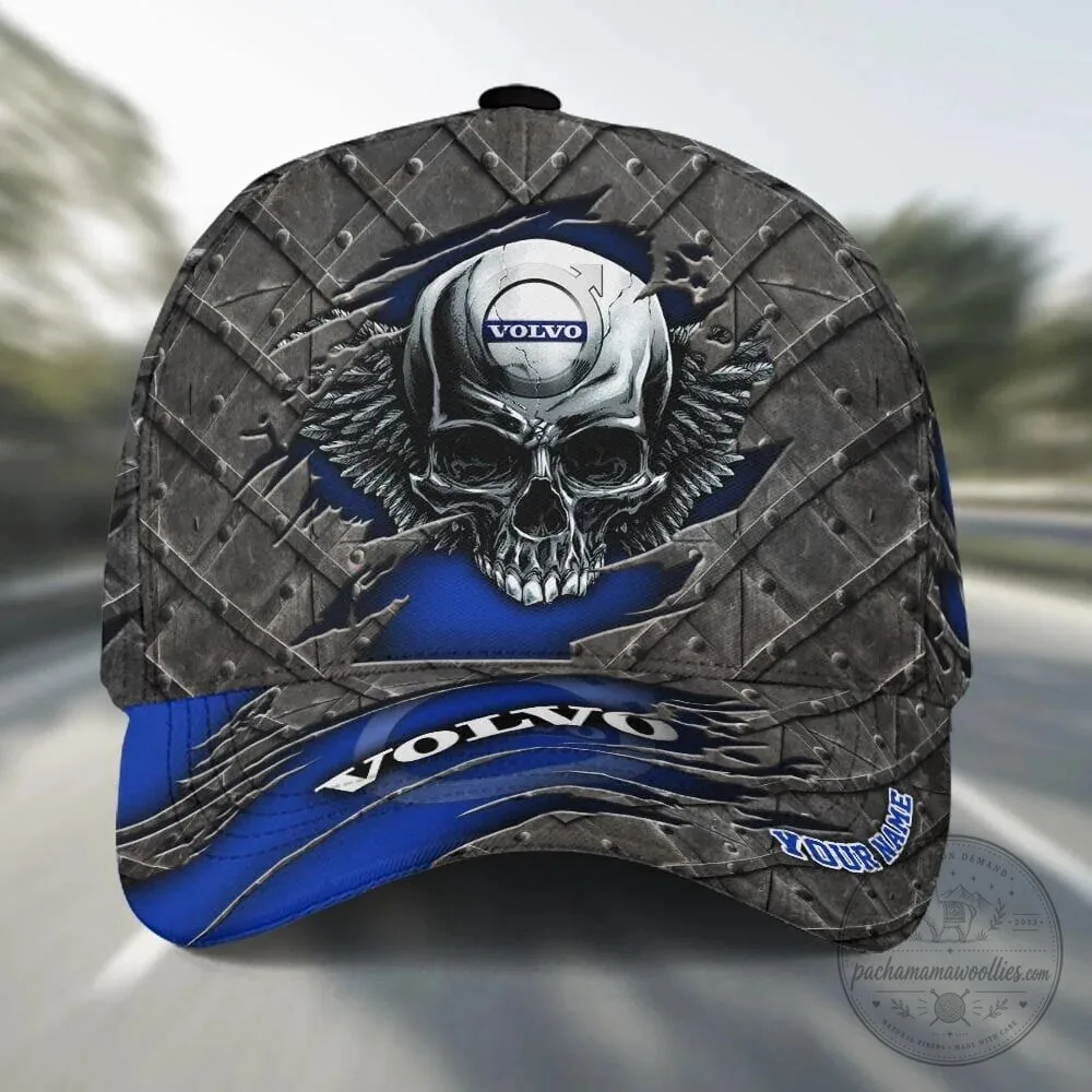 Volvo Skull Wings Distressed Metal Design Cap Hat
