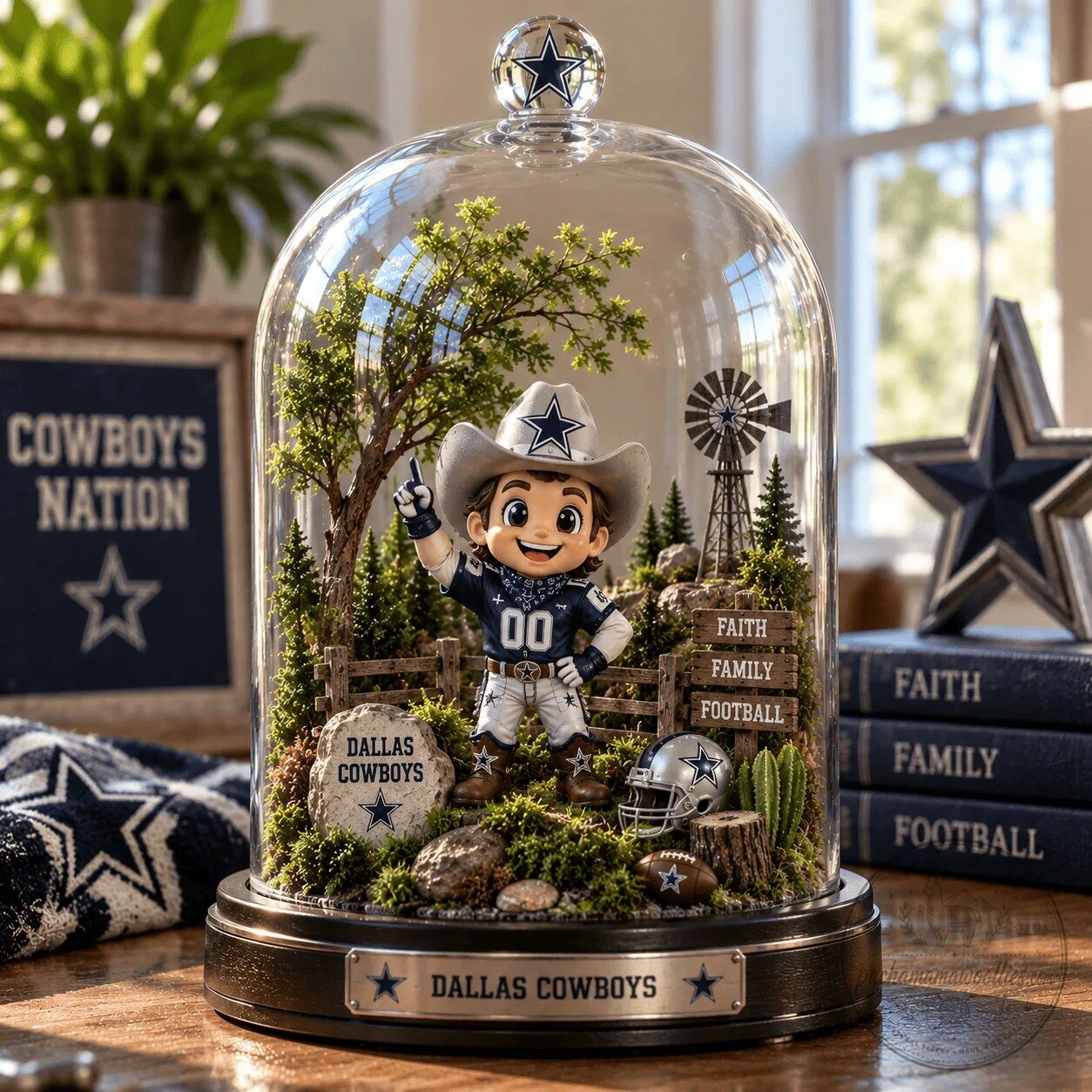 Dallas Cowboys Football Team Glass Dome Figurine with Mascot