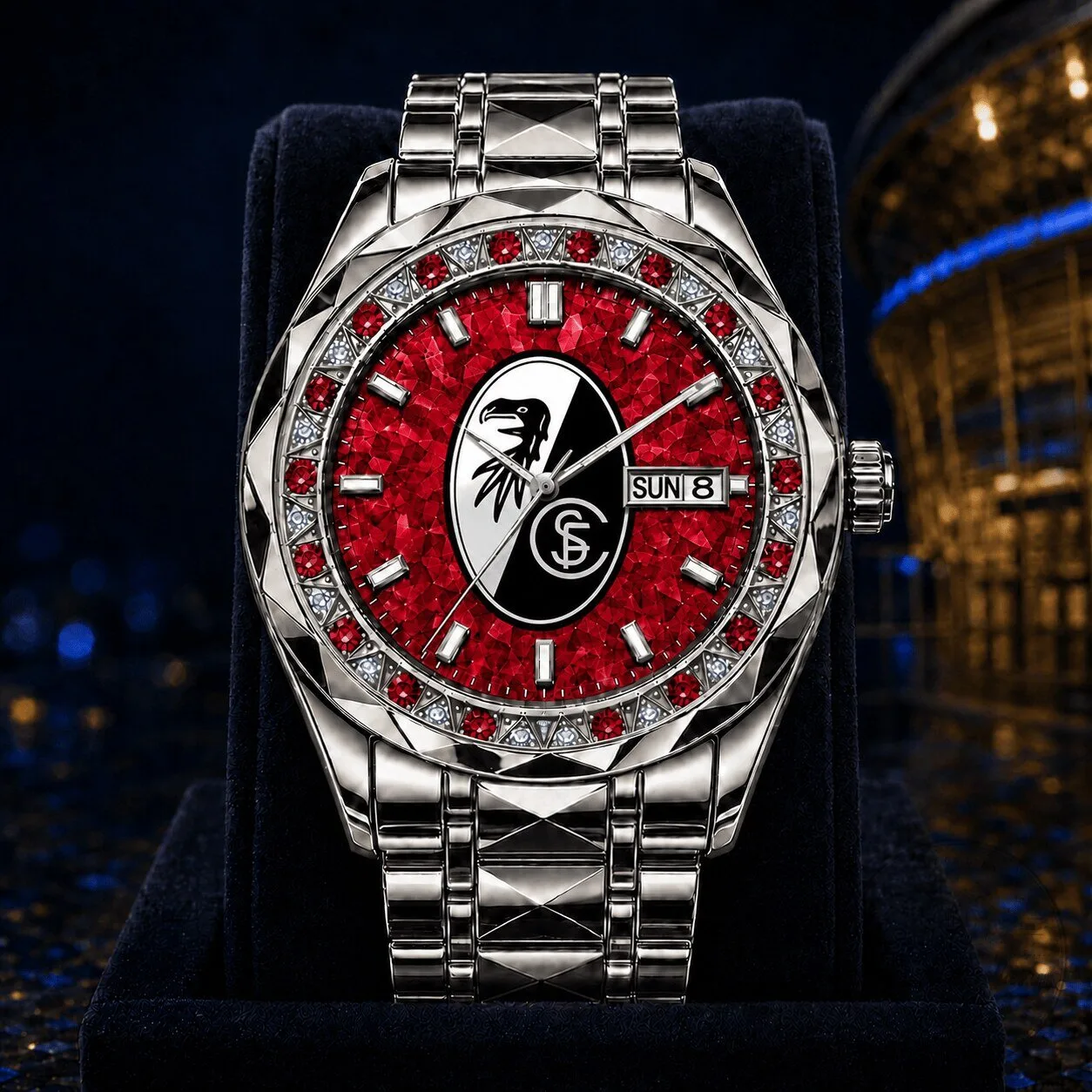 SC Freiburg Bundesliga Football Club Red Gemstone Bezel Men's Watch