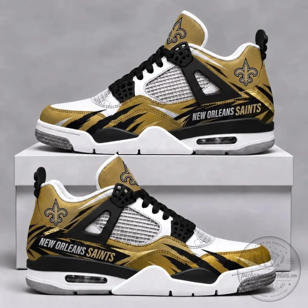 New Orleans Saints NFL Team Logo Gold and Black Sneakers New Orleans Saints NFL Team Logo Gold and Black Sneakers