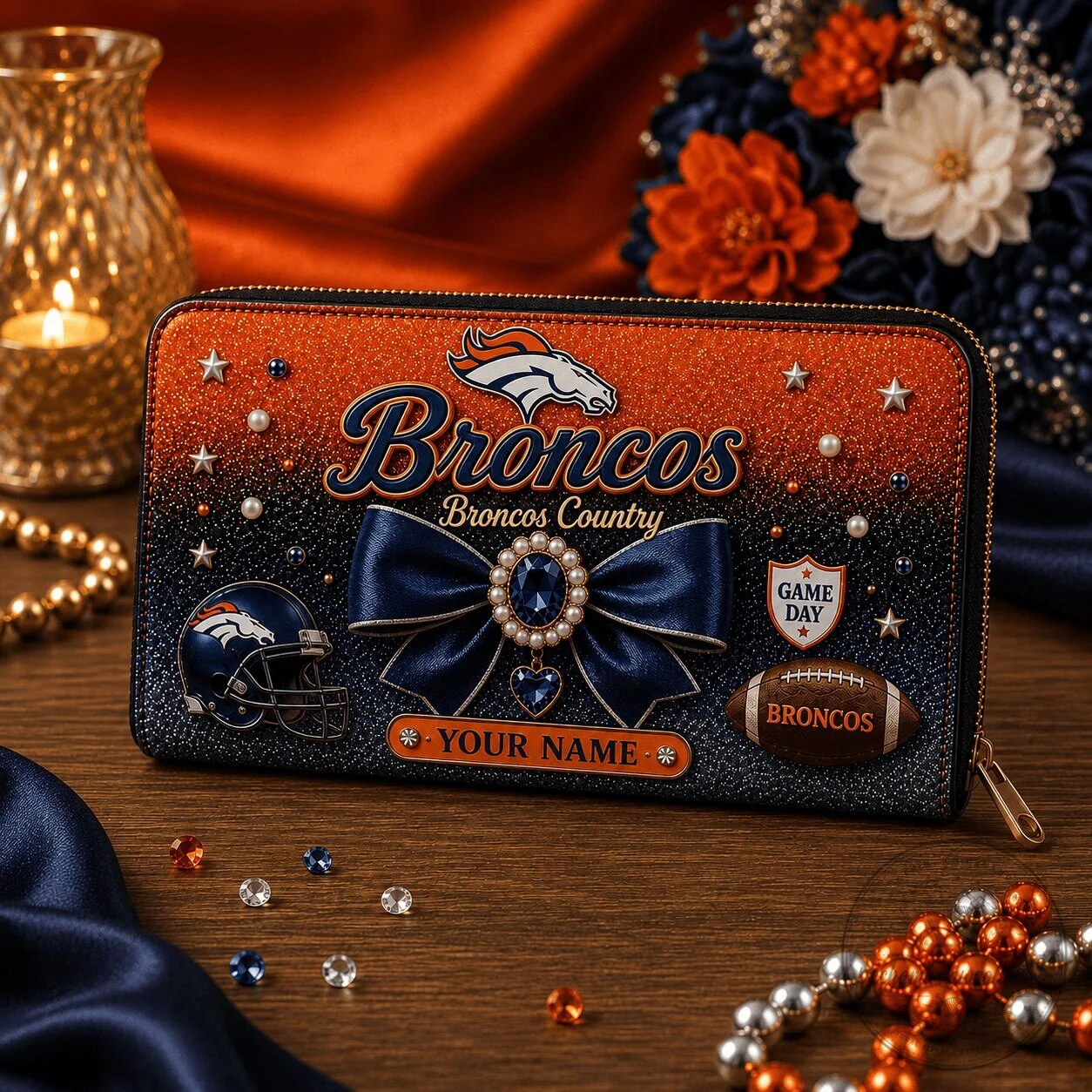 Denver Broncos NFL Football Team Personalized Zippered Wallet for Women