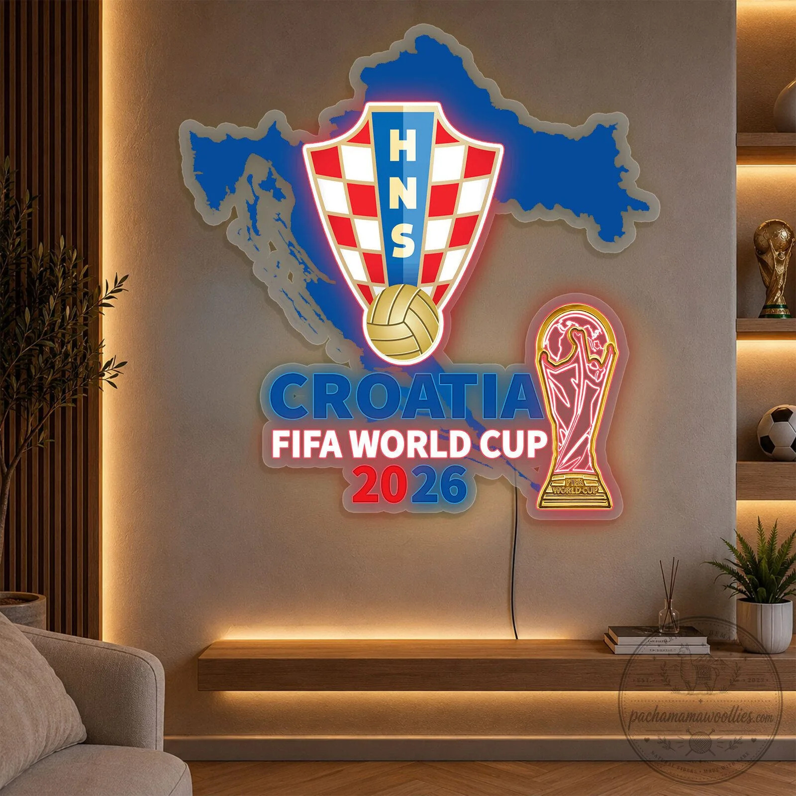Croatia FIFA World Cup 2026 Football Neon Light Wall Art Decor Sign