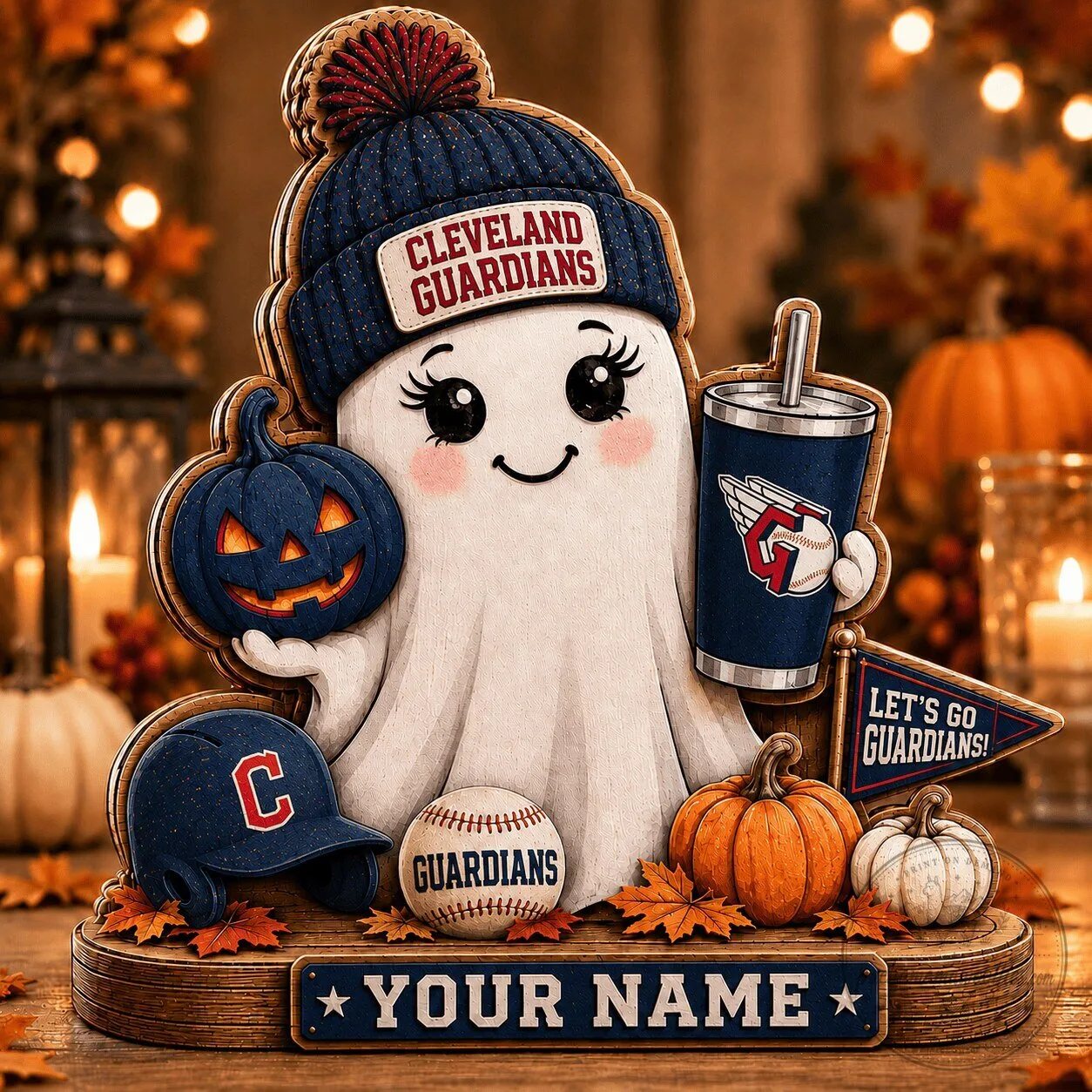 Cleveland Guardians Halloween Wooden Block Personalized Gift