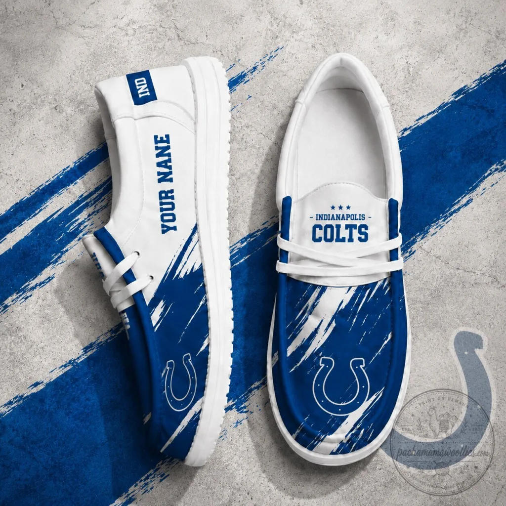 Indianapolis Colts Personalized Blue and White Custom Name Shoes Indianapolis Colts Personalized Blue and White Custom Name Shoes