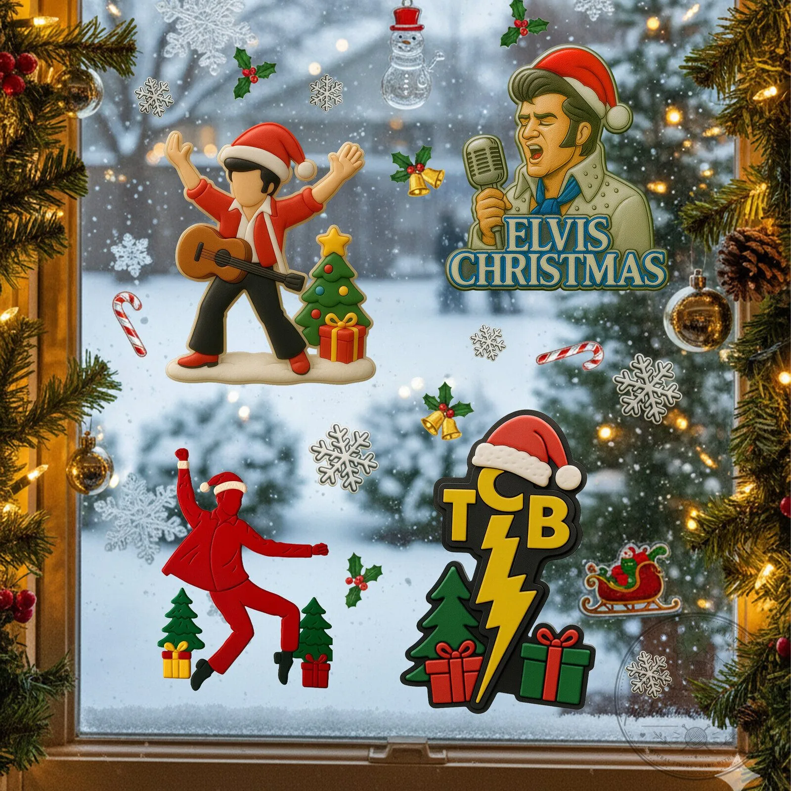 Elvis Presley Christmas Holiday Window Magnets Decor Set