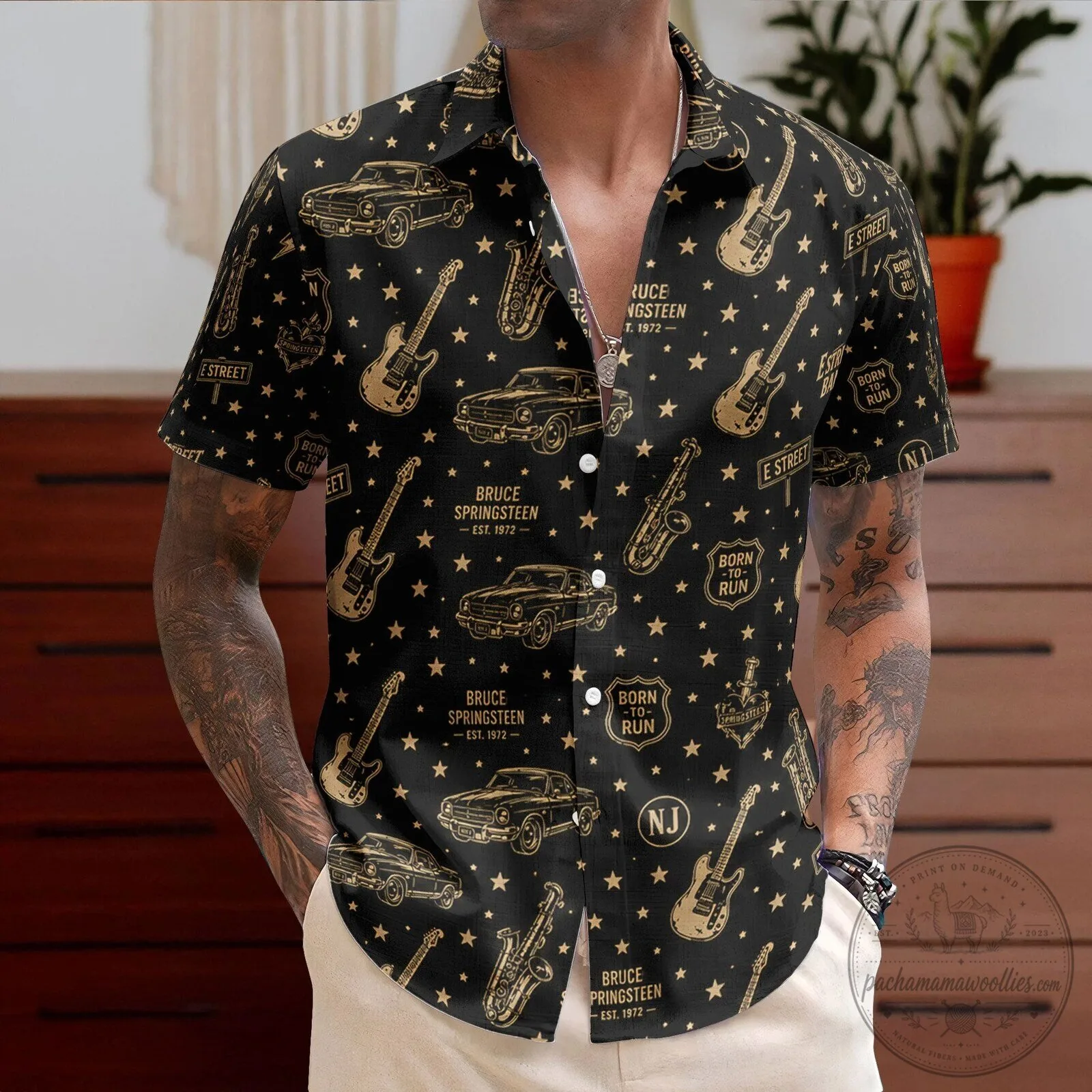 Hawaiian Shirt Featuring Bruce Springsteen's Born to Run Album Artwork 5 Hawaiian Shirt Featuring Bruce Springsteen