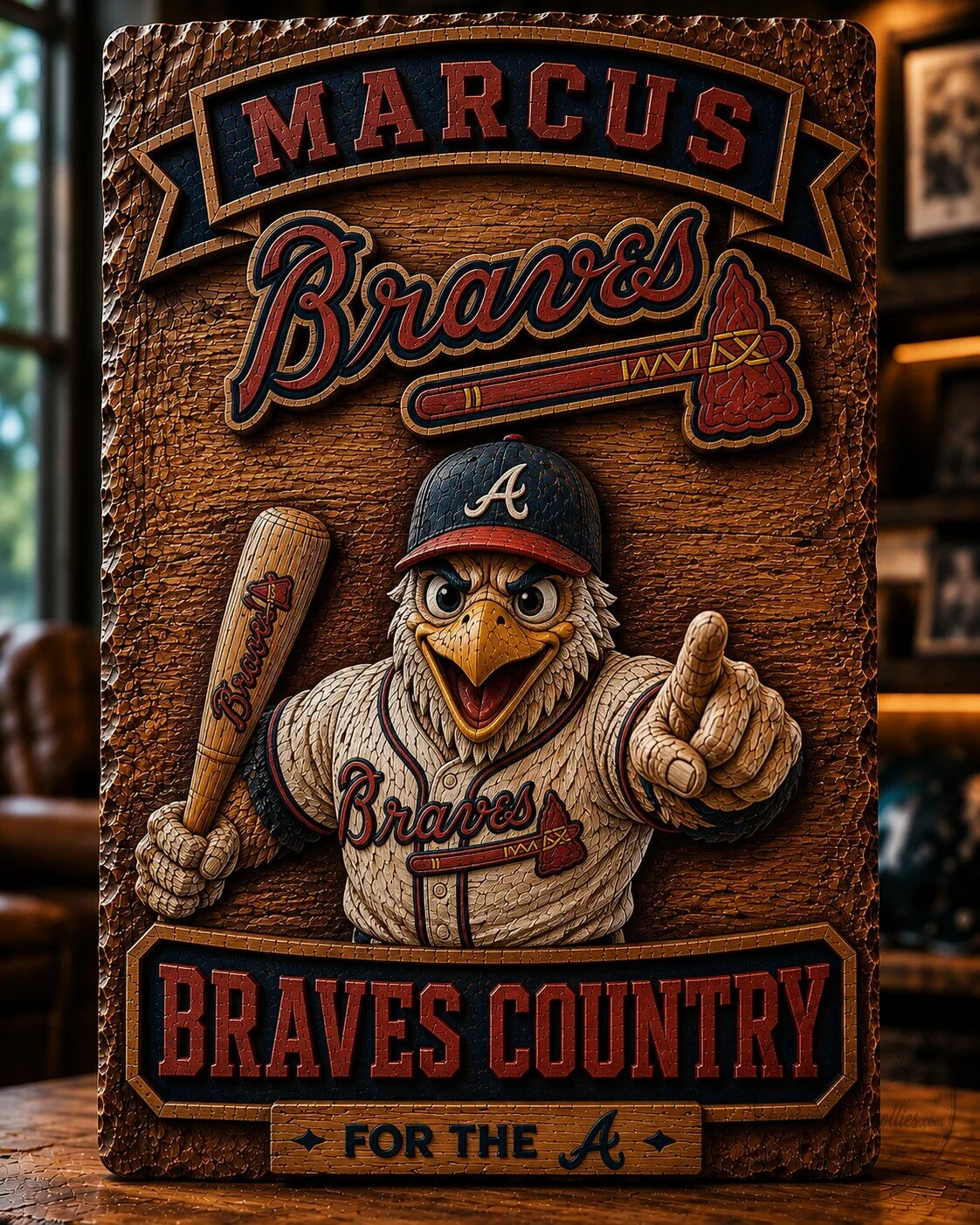 Atlanta Braves Baseball Mascot Carved Wooden Wall Art Sign