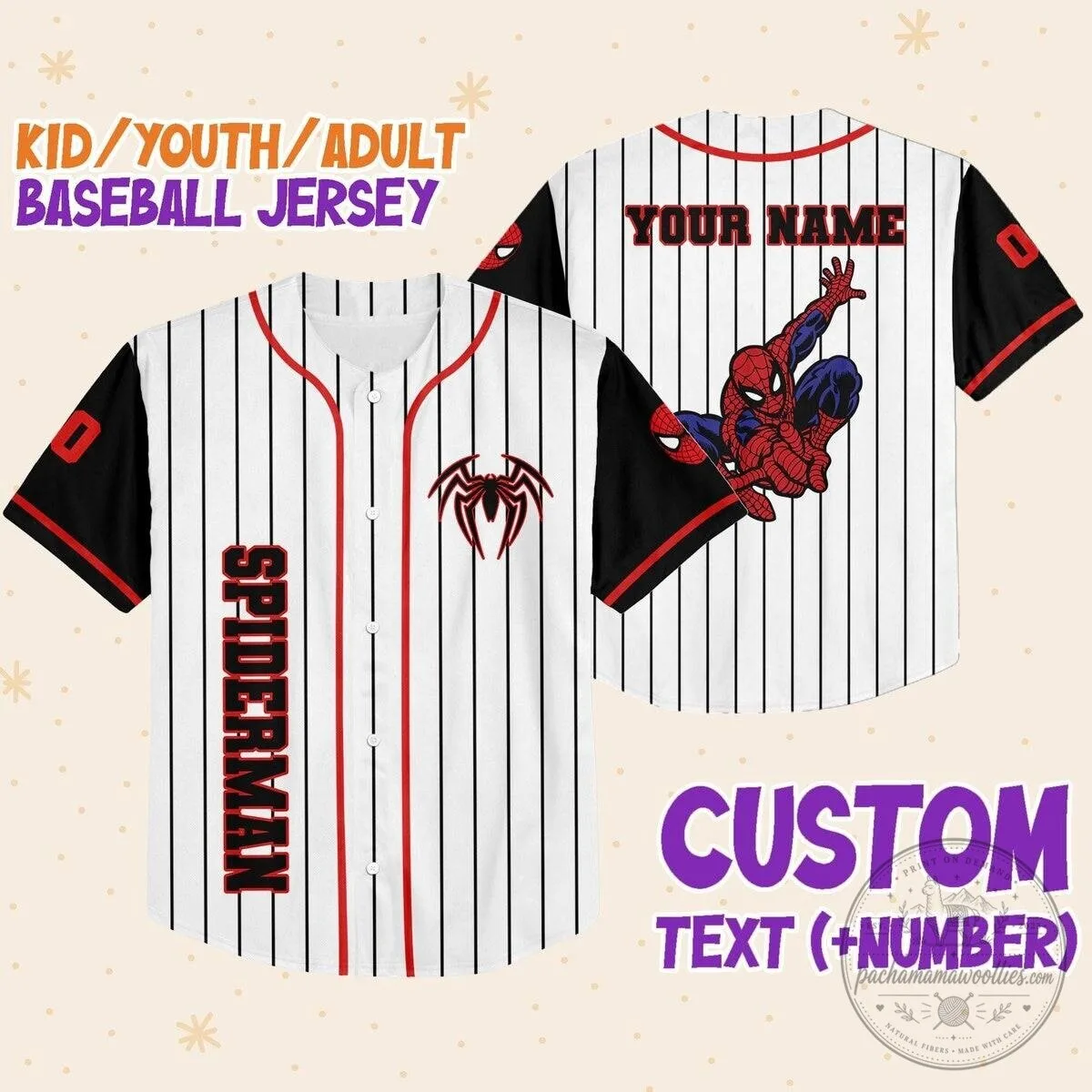 Spiderman Custom Name and Number Baseball Jersey for Kids and Adults
