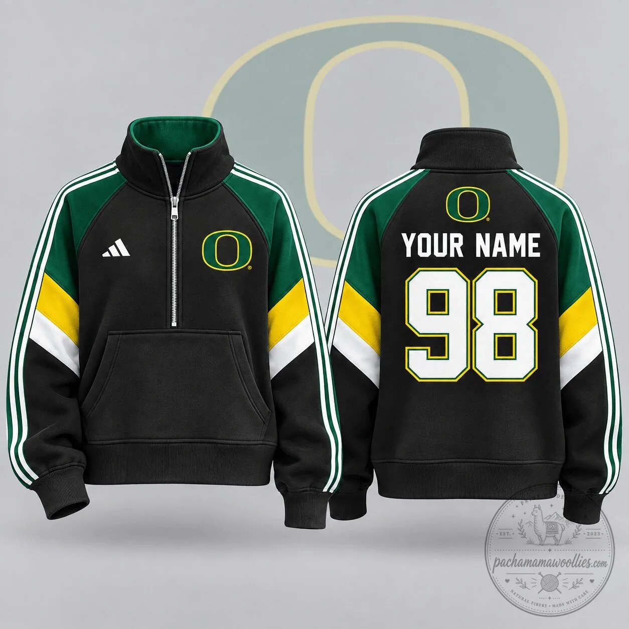Oregon Ducks Personalized Quarter Zip Pullover Sweatshirt with Custom Name and Number