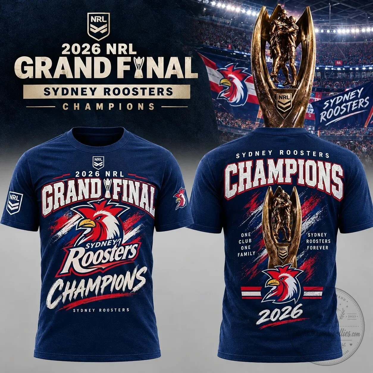 Sydney Roosters 2026 NRL Grand Final Champions Navy Blue T-Shirt