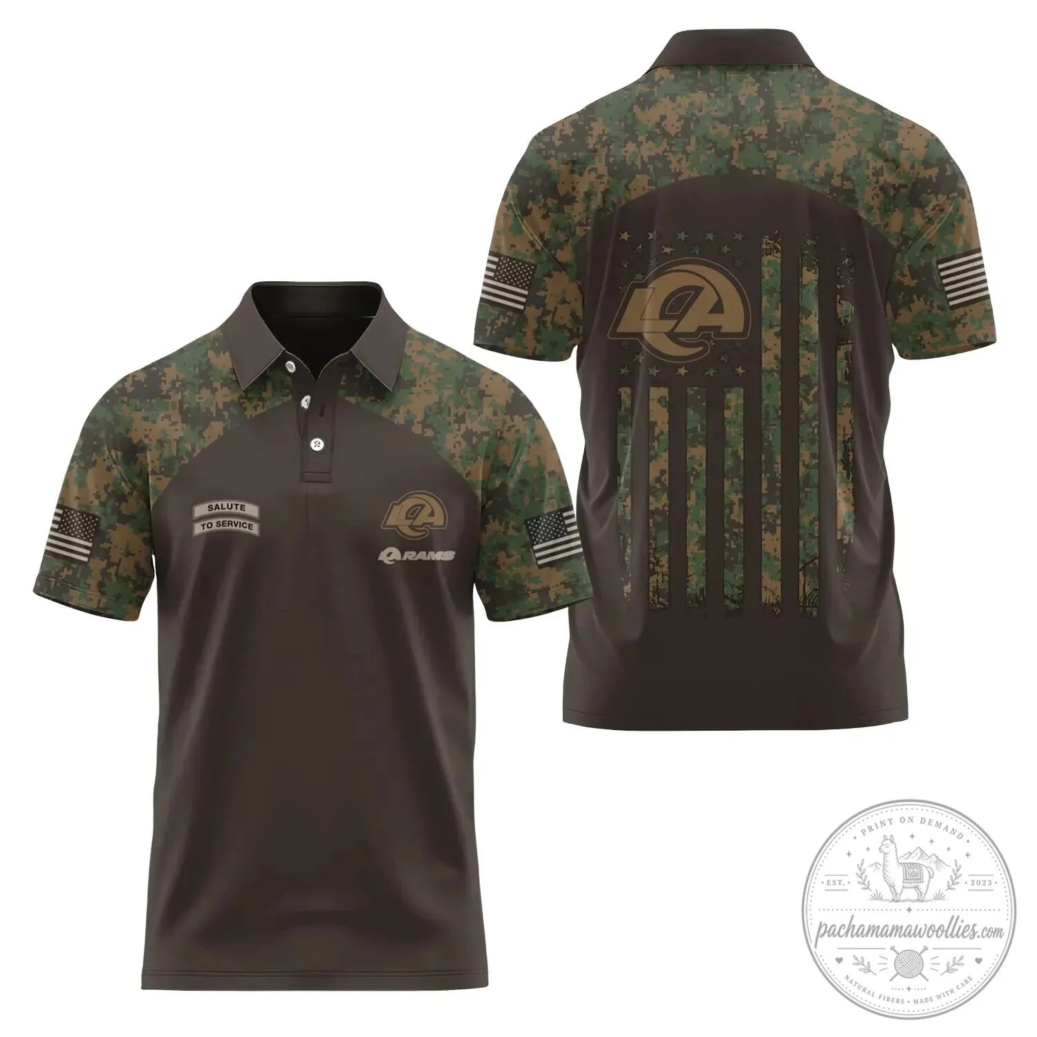 Los Angeles Rams Salute To Service Camouflage Military Style Polo Shirt 1 Los Angeles Rams Salute To Service Camouflage Military Style Polo Shirt