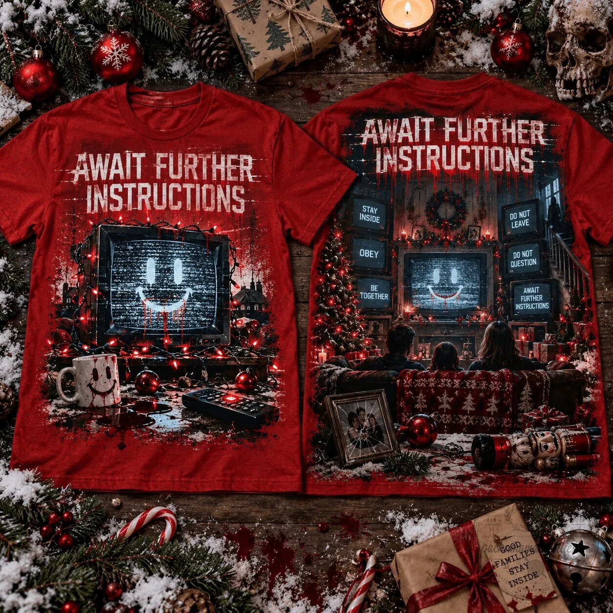 Await Further Instructions Horror Movie Christmas Holiday T-Shirt 1 Await Further Instructions Horror Movie Christmas Holiday T-Shirt