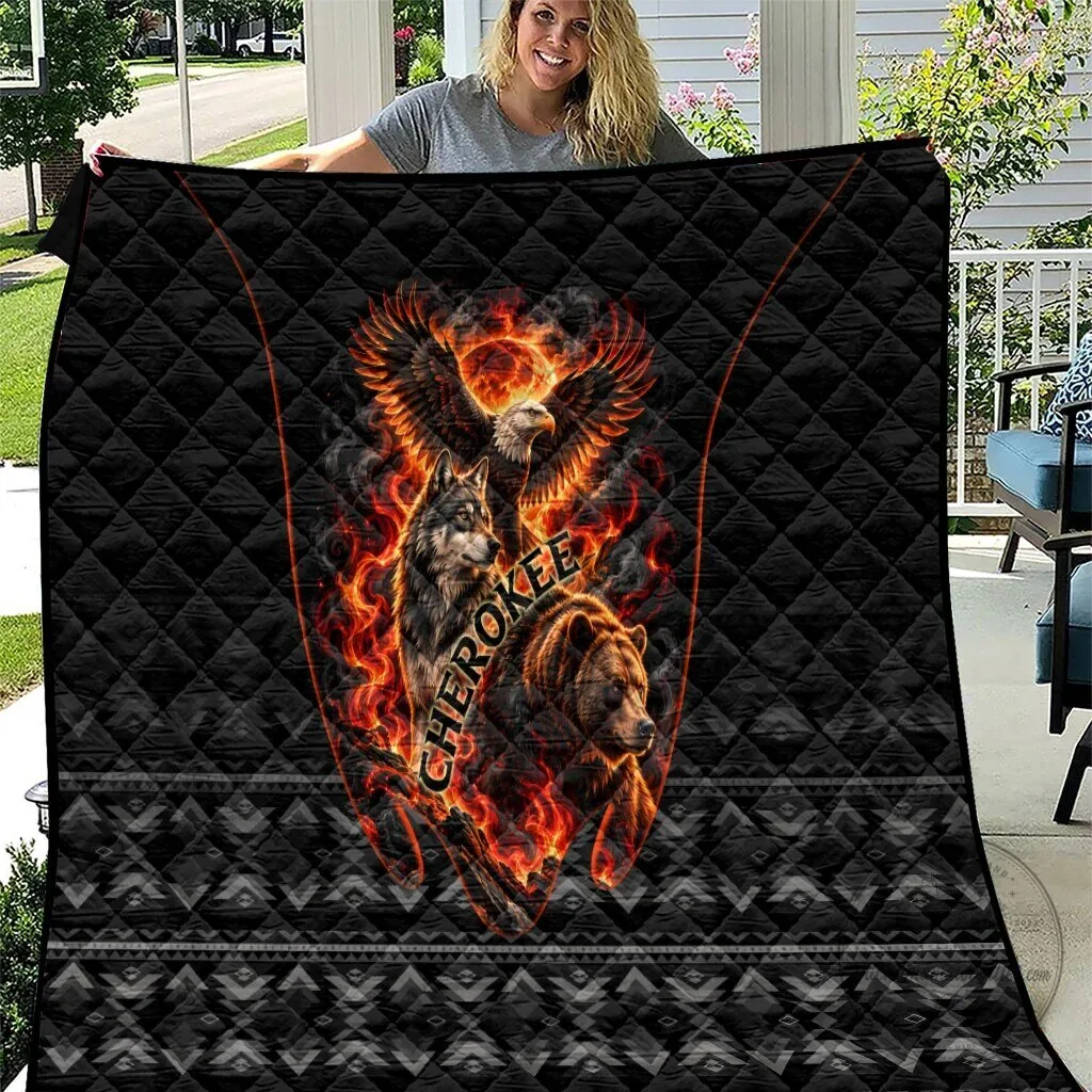 Cherokee Spirit Animals Fiery Tribal Art Native Geometric Patterns Quilt 8 Cherokee Spirit Animals Fiery Tribal Art Native Geometric Patterns Quilt