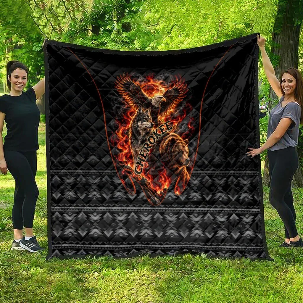 Cherokee Spirit Animals Fiery Tribal Art Native Geometric Patterns Quilt 9 Cherokee Spirit Animals Fiery Tribal Art Native Geometric Patterns Quilt