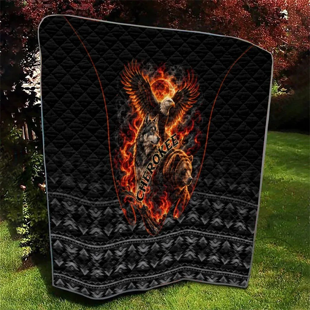 Cherokee Spirit Animals Fiery Tribal Art Native Geometric Patterns Quilt 10 Cherokee Spirit Animals Fiery Tribal Art Native Geometric Patterns Quilt