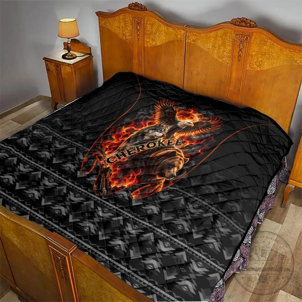 Cherokee Spirit Animals Fiery Tribal Art Native Geometric Patterns Quilt 11 Cherokee Spirit Animals Fiery Tribal Art Native Geometric Patterns Quilt