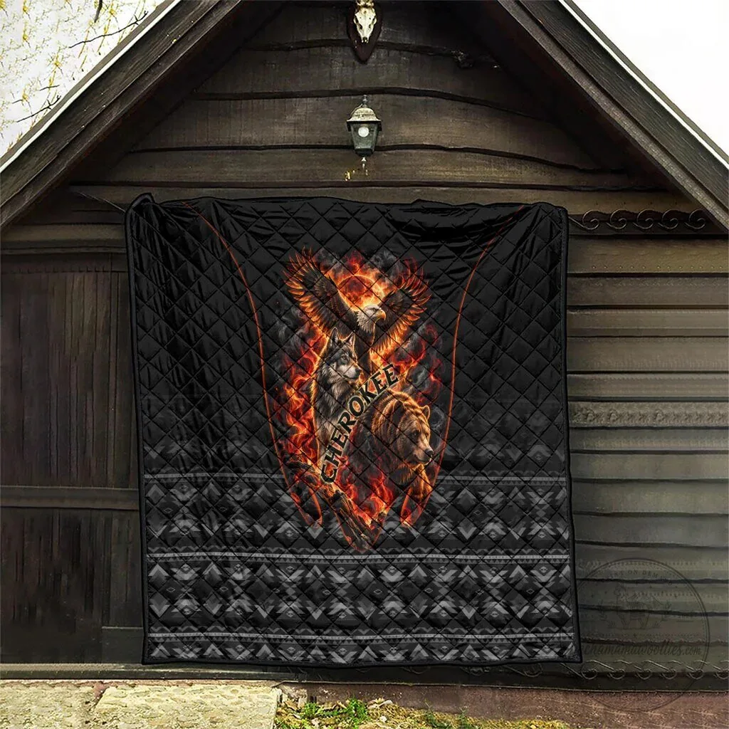 Cherokee Spirit Animals Fiery Tribal Art Native Geometric Patterns Quilt 12 Cherokee Spirit Animals Fiery Tribal Art Native Geometric Patterns Quilt