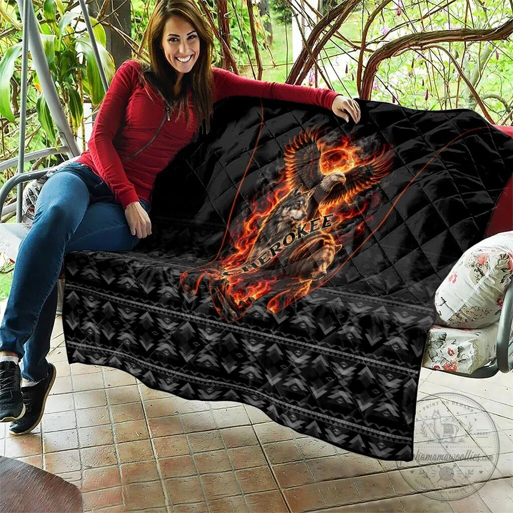 Cherokee Spirit Animals Fiery Tribal Art Native Geometric Patterns Quilt 13 Cherokee Spirit Animals Fiery Tribal Art Native Geometric Patterns Quilt