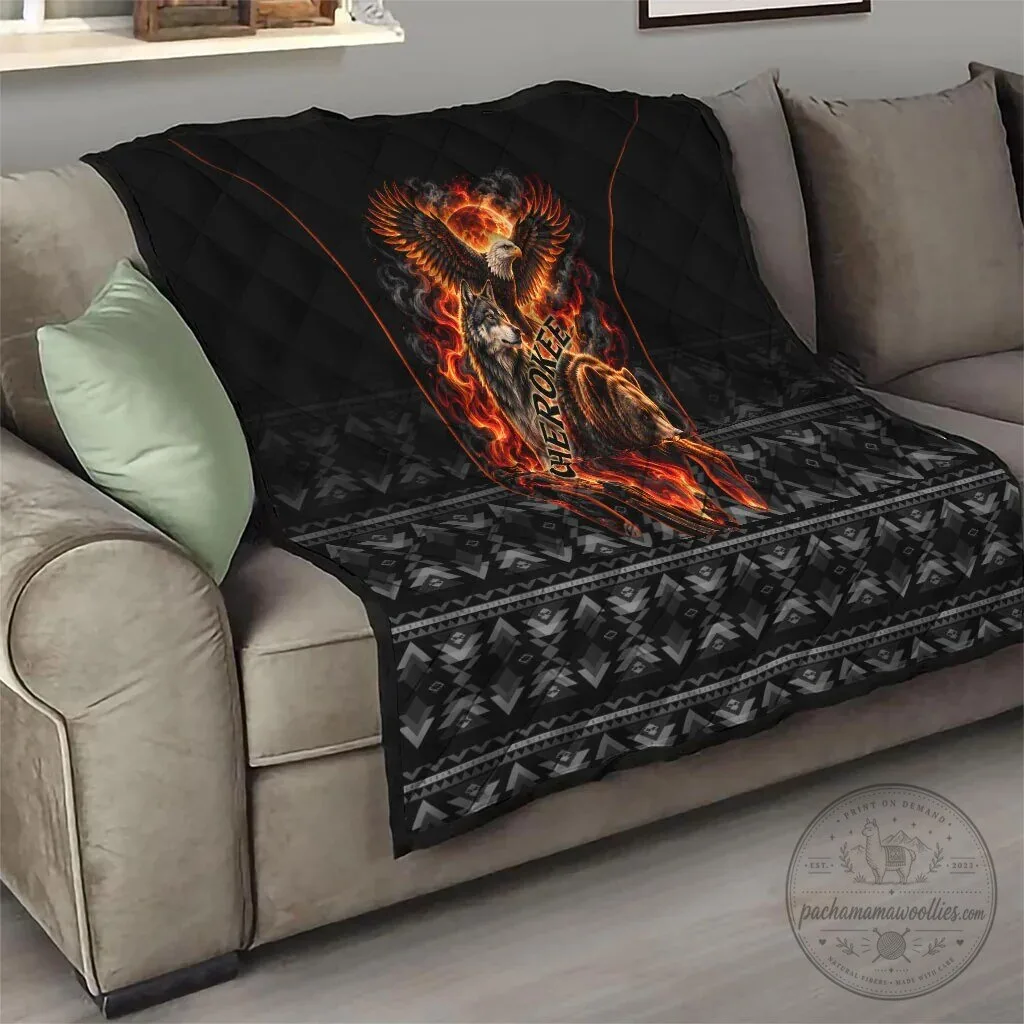 Cherokee Spirit Animals Fiery Tribal Art Native Geometric Patterns Quilt 14 Cherokee Spirit Animals Fiery Tribal Art Native Geometric Patterns Quilt