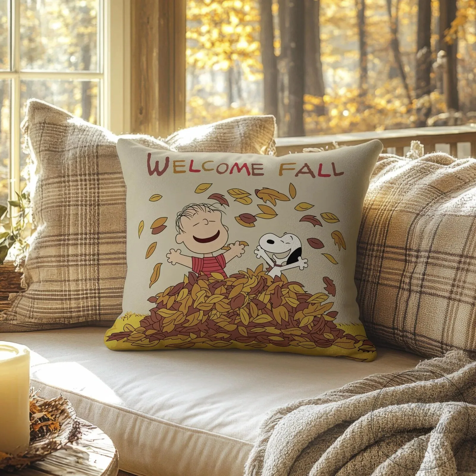 Welcome Fall Peanuts Snoopy and Charlie Brown Autumn Leaves Pillow 7 Welcome Fall Peanuts Snoopy and Charlie Brown Autumn Leaves Pillow