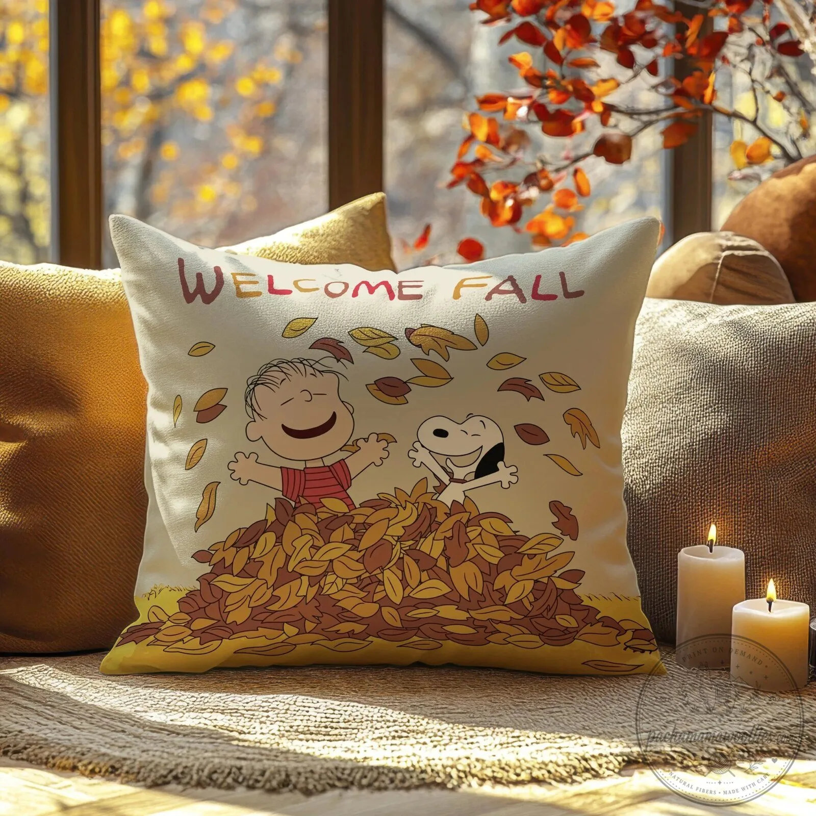 Welcome Fall Peanuts Snoopy and Charlie Brown Autumn Leaves Pillow 8 Welcome Fall Peanuts Snoopy and Charlie Brown Autumn Leaves Pillow