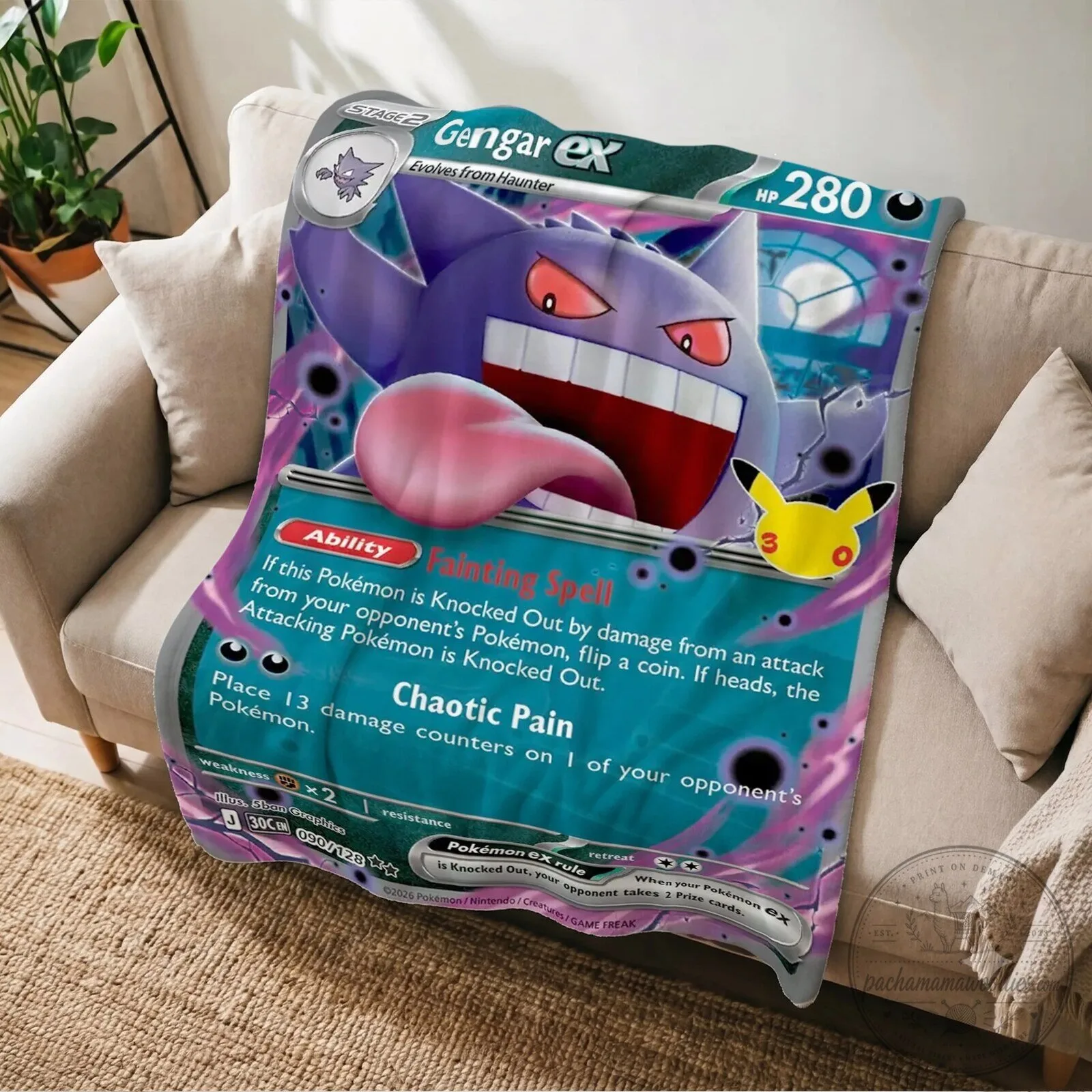 Pokemon Gengar EX Trading Card Game Fleece Blanket