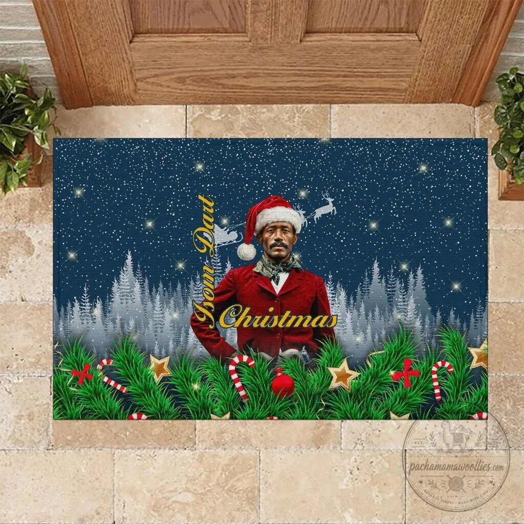 Isom Dart Christmas Black Cowboy Santa Western Snow Winter Doormat