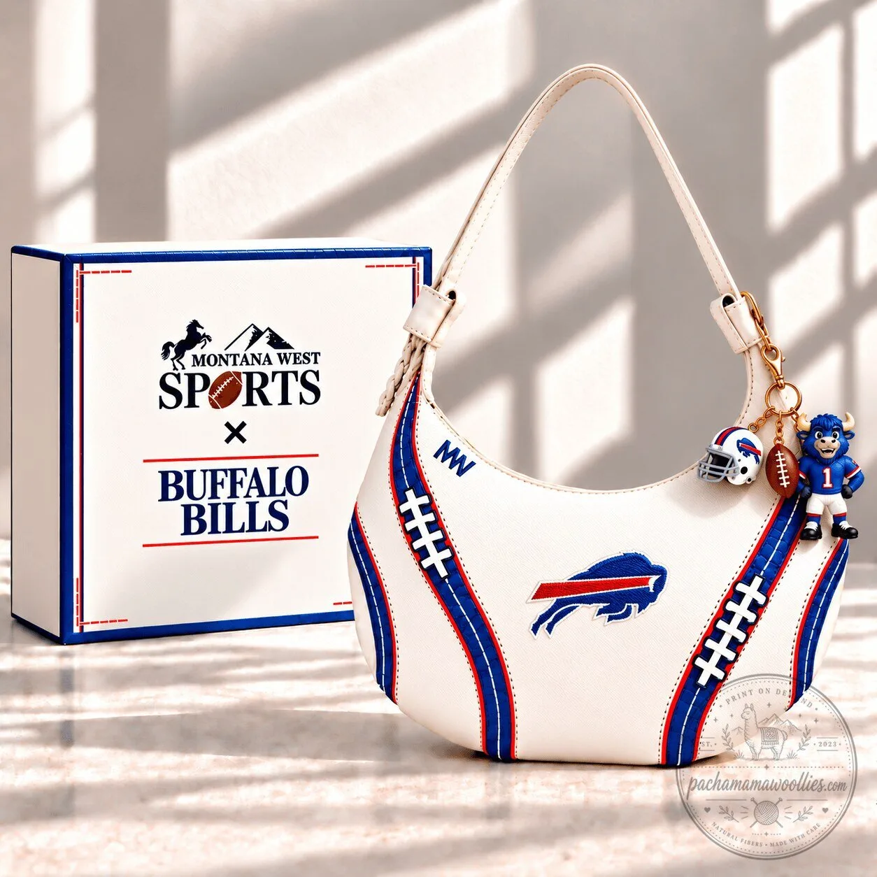 Buffalo Bills Football Team Premium Hobo Shoulder Bag with Keychain Charm