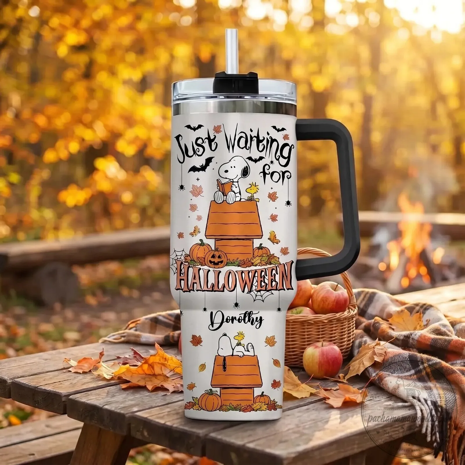 Snoopy Just Waiting for Halloween Personalized Insulated Tumbler with Handle 3 Snoopy Just Waiting for Halloween Personalized Insulated Tumbler with Handle