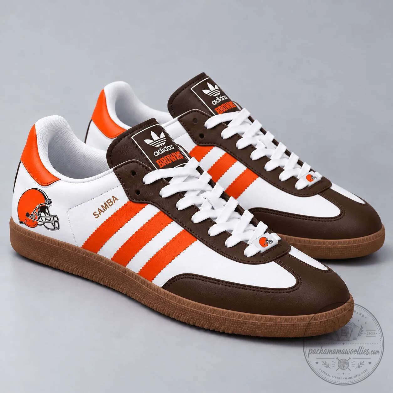 Cleveland Browns Football Team Orange Stripe Samba Style Sneakers Shoes
