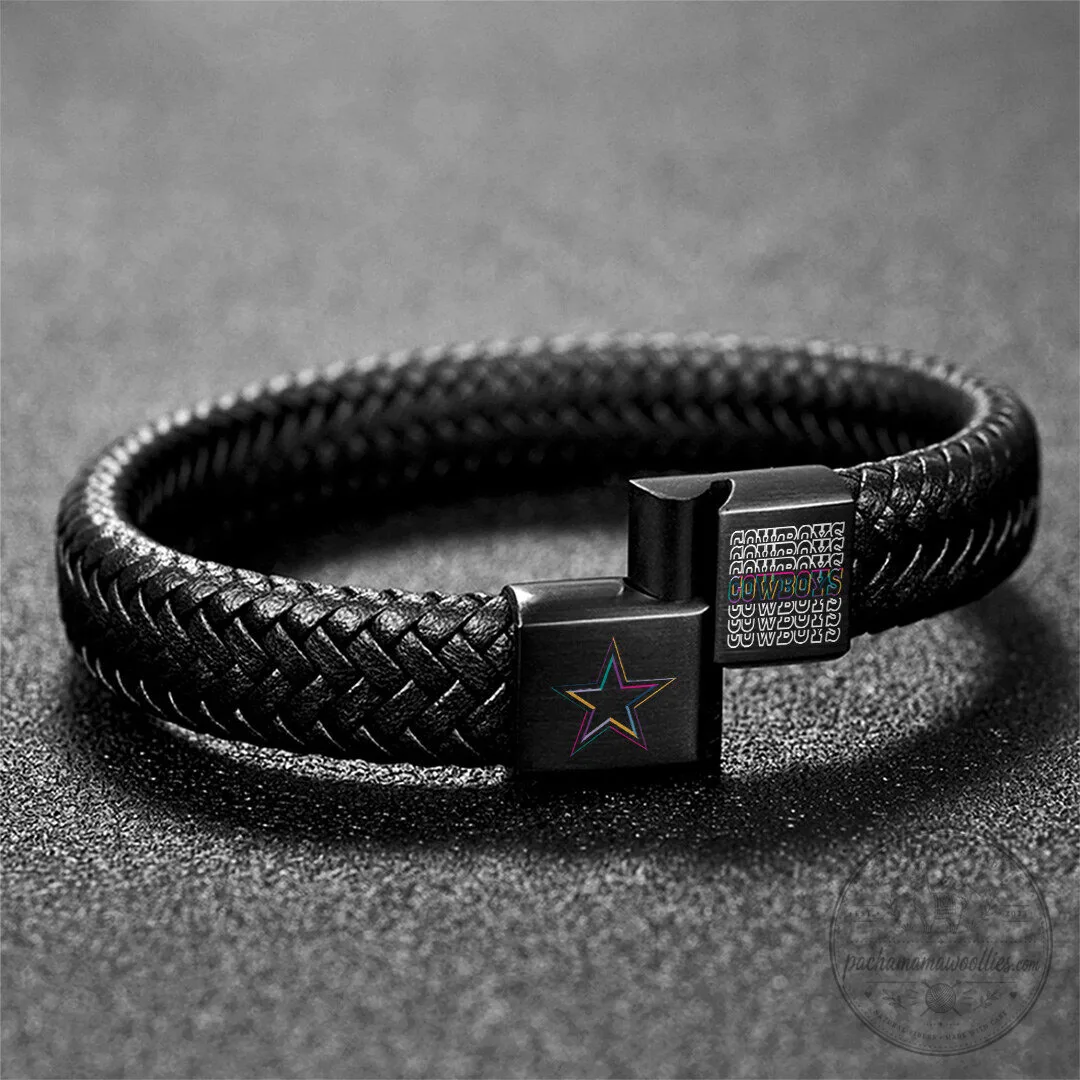Dallas Cowboys Crucial Catch Braided Leather Bracelet with Magnetic Clasp
