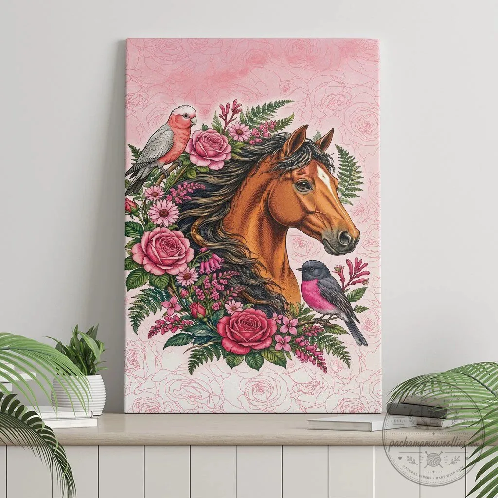 Beautiful Horse and Birds Pink Rose Wreath Floral Wall Art Canvas 8 Beautiful Horse and Birds Pink Rose Wreath Floral Wall Art Canvas