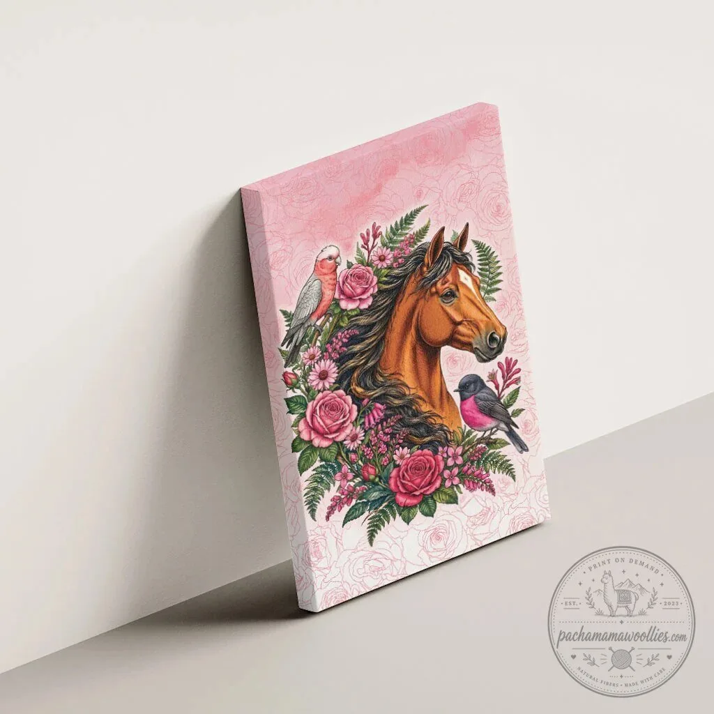 Beautiful Horse and Birds Pink Rose Wreath Floral Wall Art Canvas 13 Beautiful Horse and Birds Pink Rose Wreath Floral Wall Art Canvas