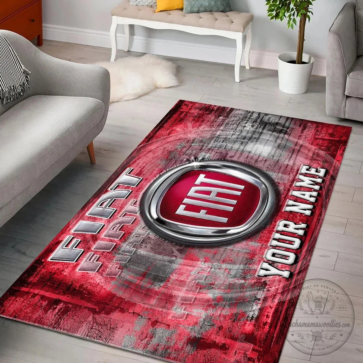 Fiat Car Logo Personalized Welcome Mat, Custom Name Entryway Doormat