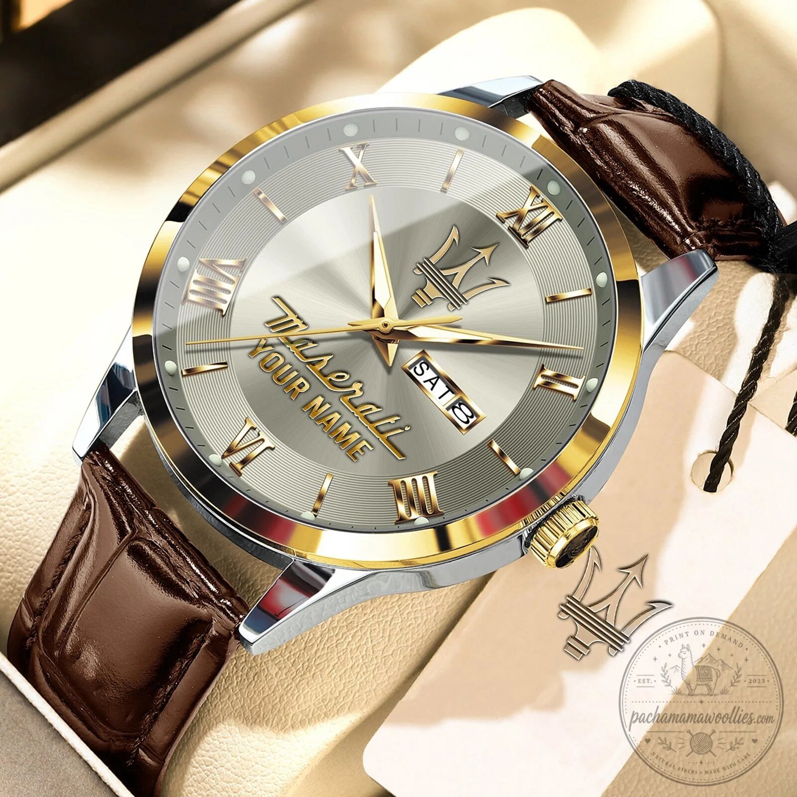 Maserati Custom Name Elegant Fashion Design Leather Men's Watch