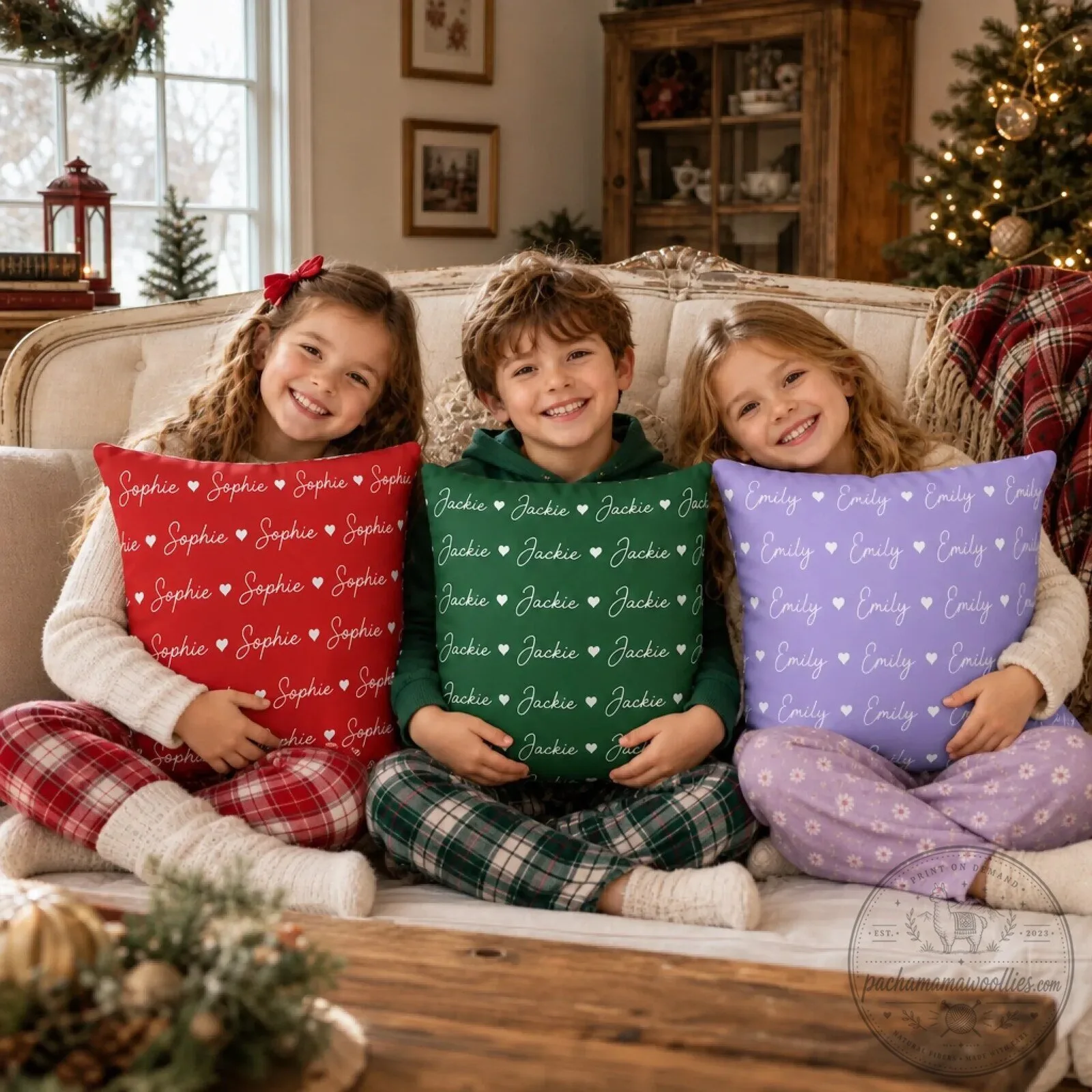 Personalized Custom Name and Heart Pattern Holiday Decorative Pillow