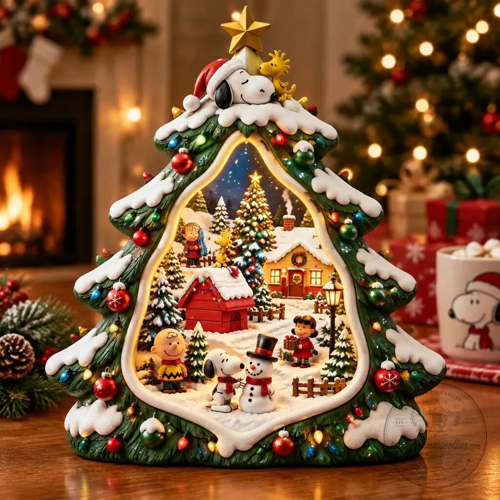 Snoopy Peanuts Christmas Tree Tabletop Decoration with Lights and Music