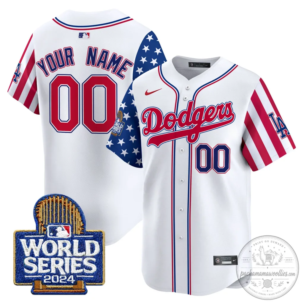 Los Angeles Dodgers 2024 World Series American Flag Baseball Jersey Los Angeles Dodgers 2024 World Series American Flag Baseball Jersey