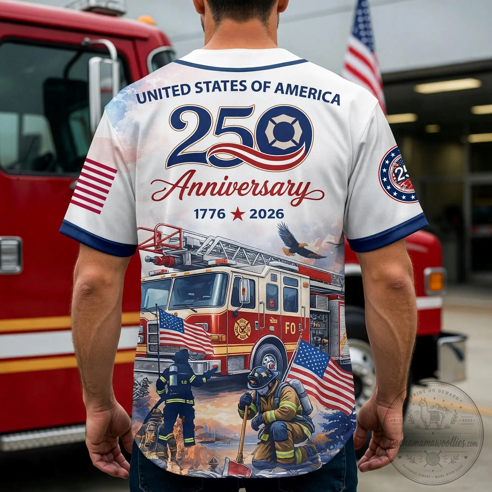 USA 250th Anniversary Firefighter American Flag Patriotic Baseball Jersey 4 USA 250th Anniversary Firefighter American Flag Patriotic Baseball Jersey